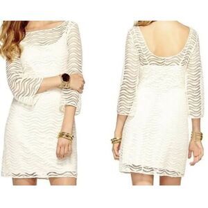 Lilly Pulitzer Topanga Dress Size XS Cameo Cream Waves Knit Lace slip minimalist
